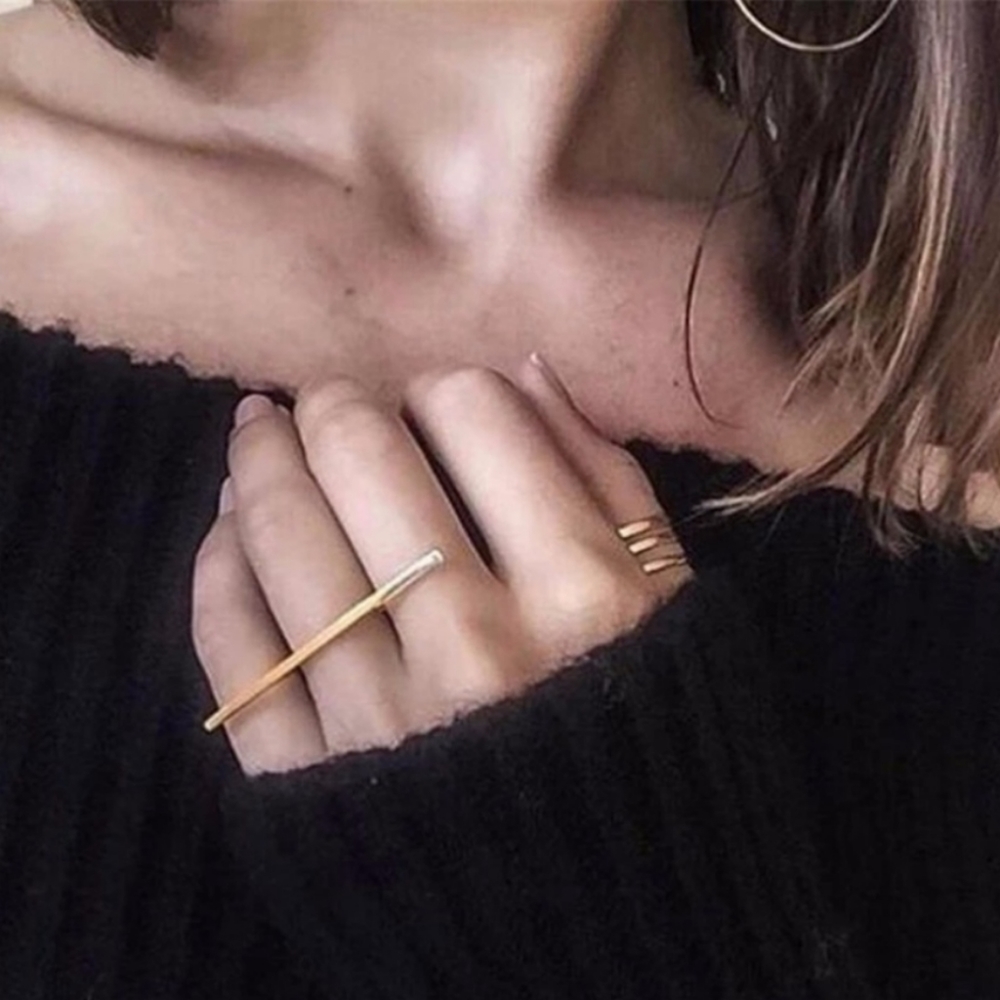LONG GOLD BAR BOHO RING